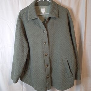 J. Jill Sage Quilted Utility Oversized Button Up Shirt Jacket Size XL